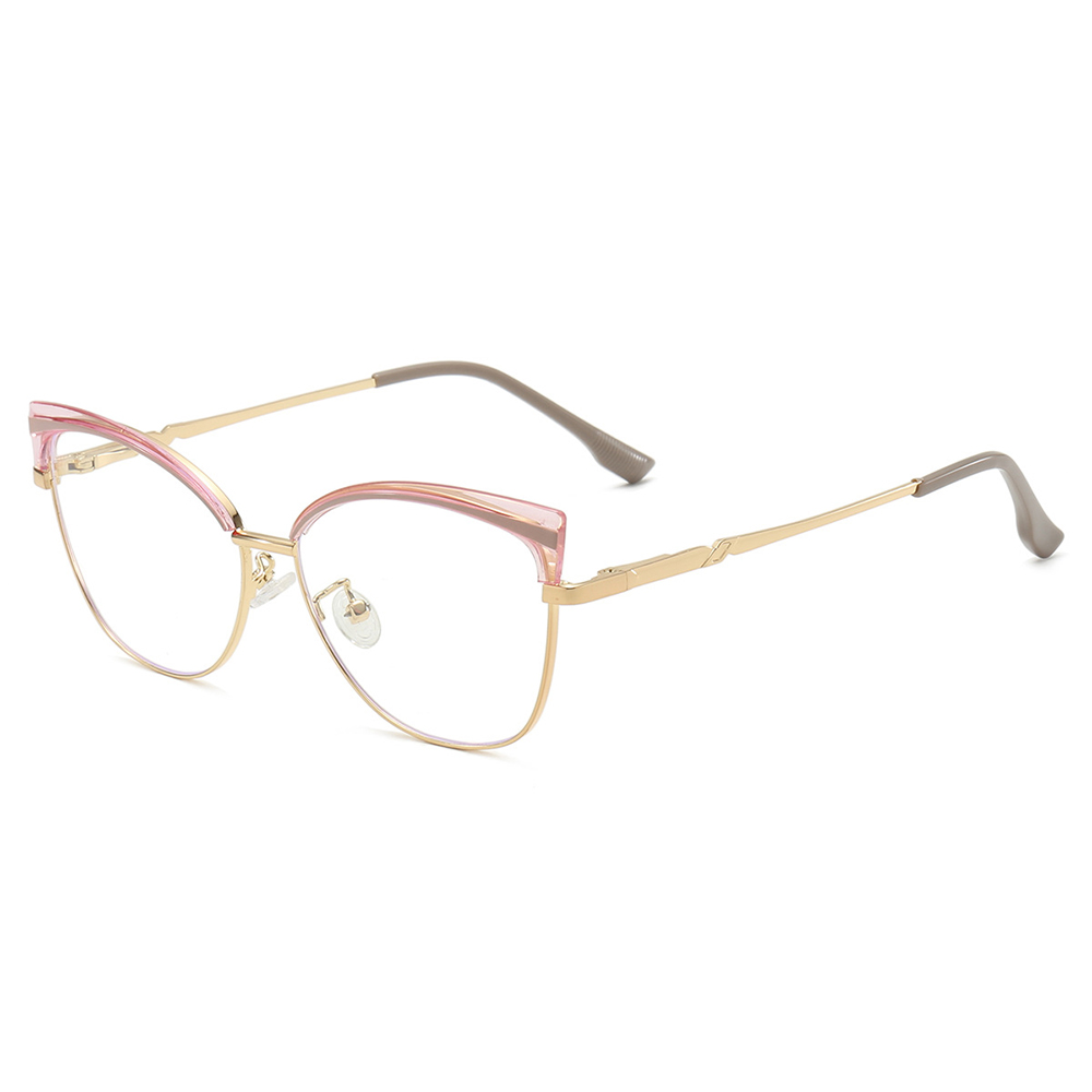 JMISUS Women's Trendy Butterfly Prescription Glasses Cateye Alloy Myopia Progressive Eyewear with Spring Leg