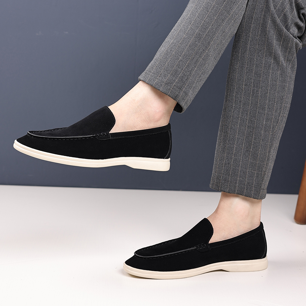 Brand Men's Suede Loafers Soft Leather Slip-On Shoes Comfortable Flat for Men Non-Slip Walking Shoes Casual Wear Business Shoes