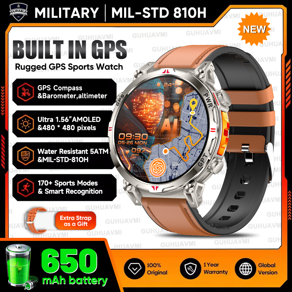 2025 New Military T-Rex3 GPS Smart Watch 5ATM Waterproof 650mAh Battery Heart Rate Compass AI GPT Sports tracker Smartwatch Men