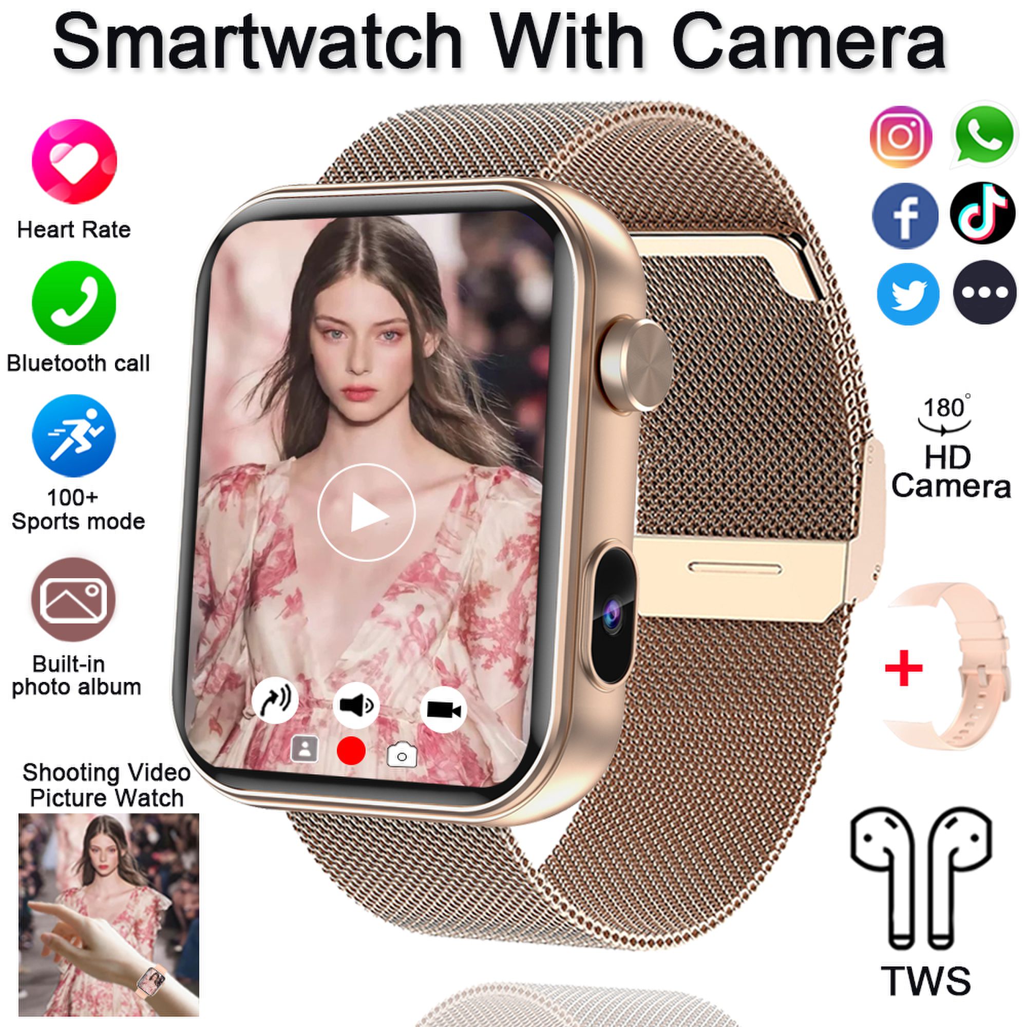 2025 New Smart Watch Men Women Camera Take Photos Record Video Health Monitor Sports Fitness Waterproof BT Call Smartwatch