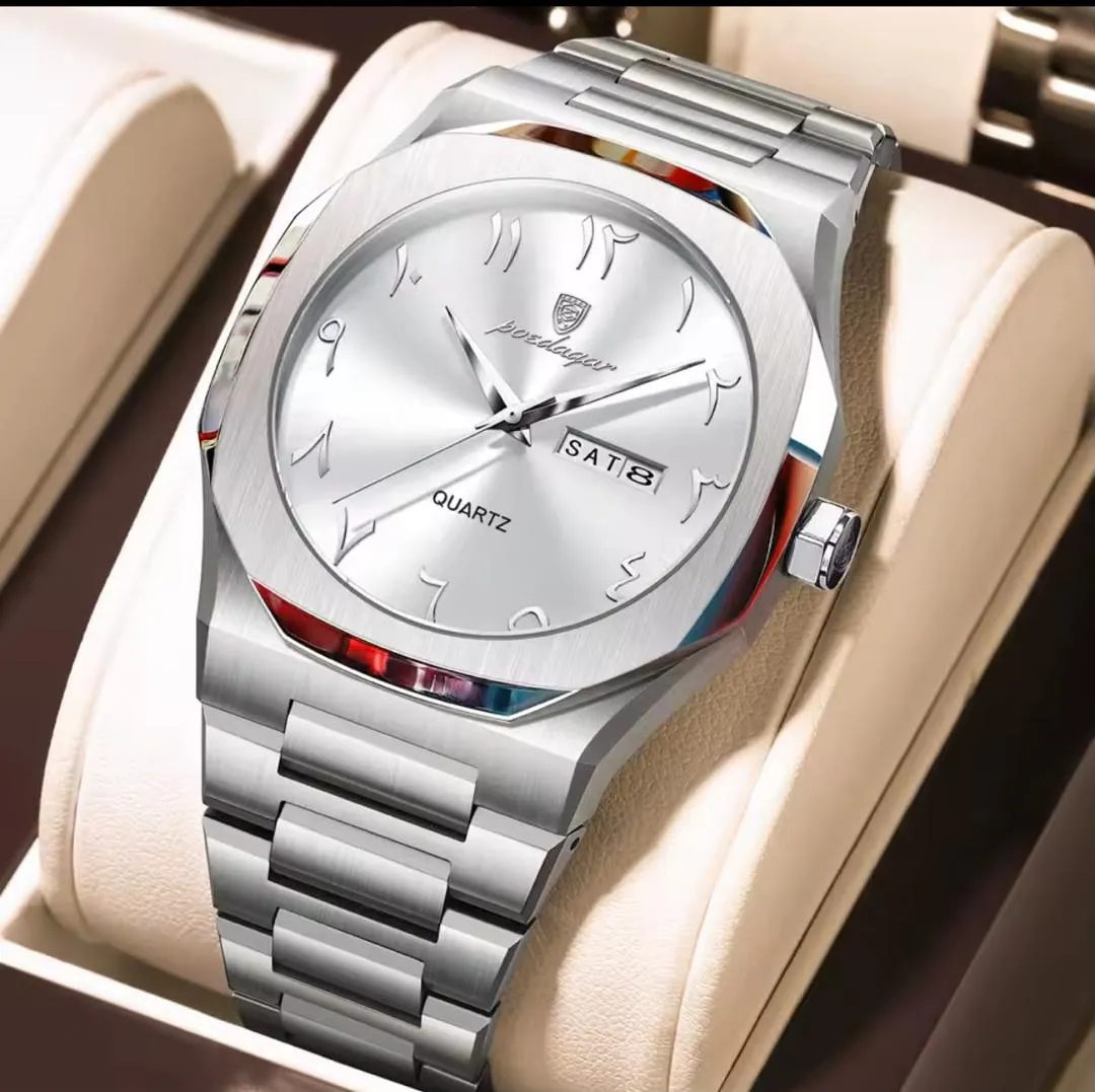 Pozdagar Men's Stainless Steel Quartz Watch with Date Display