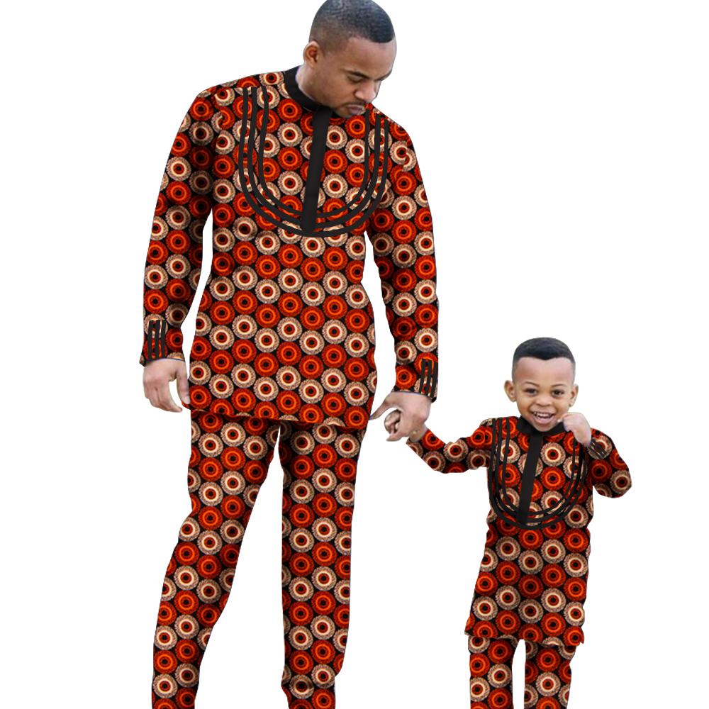 African Parent-child Clothing Long Sleeve Slim Fits Dashiki Outfits for Father Boys Fashion Men African Clothes Sets Wyq340