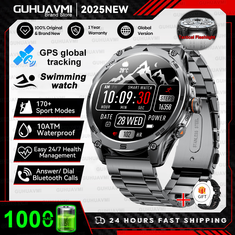 2025 New Outdoors Military T-Rex3 GPS SmartWatch 10ATM Waterproof Swim Watch Built in GPS Compass Voice Call Sports Bracelet Men