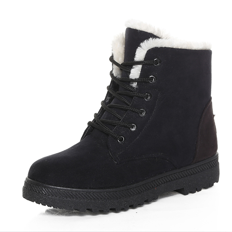Women's Boots Warm Fur Botas Mujer 2025 Winter Shoes For Woman Snow Boots Low Heels Ankle Boots Winter Black Footwear Female