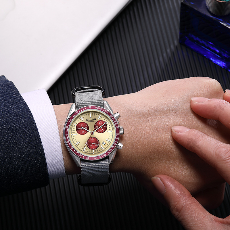 MEGIR 2247 Men's Luxury Quartz Watch Canvas Weaving Strap Chronograph Calendar Life Waterproof Leisure Fashion Men's Watch Gift