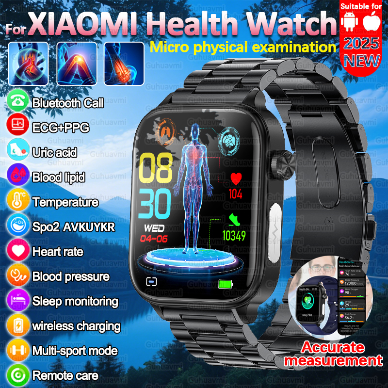 2025 New For XIAOMI ECG+PPG Blood Fat Uric Acid Health Smartwatch Men Women Heart Rate Blood Pressure Bluetooth Call Smart Watch