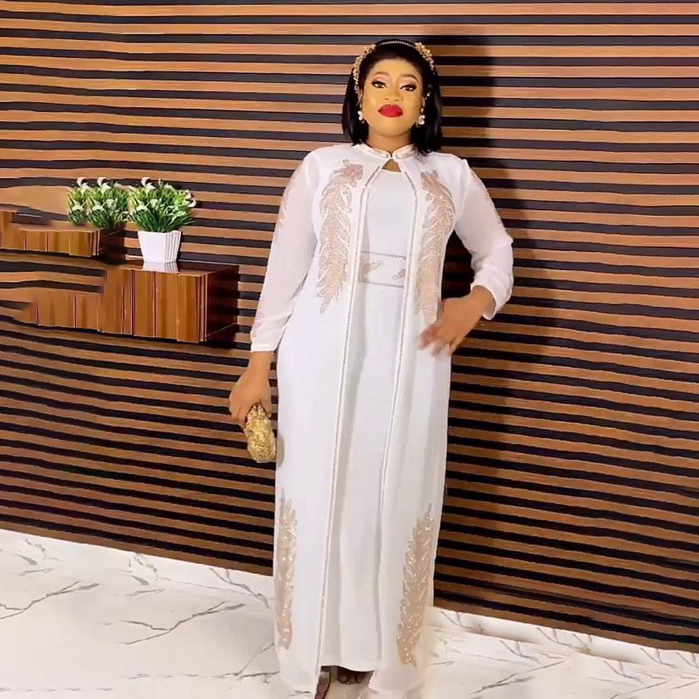 Customized  Customized Plus Size African Party Dresses for Women Chiffon Boubou Ankara Dashiki 2 PCS Set Outfit Dubai Kaftan Aba