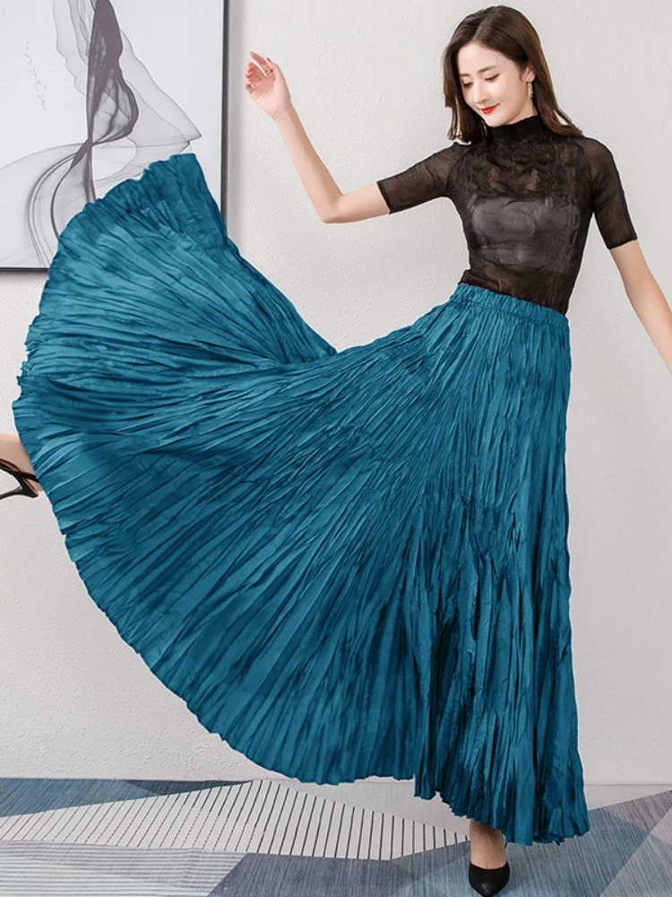 New in Women Dress(Attn:LONGER)Elegant Irregular Loose Solid Pleated Stretching High Waist Full Hemline Long Dance Skirts Dress