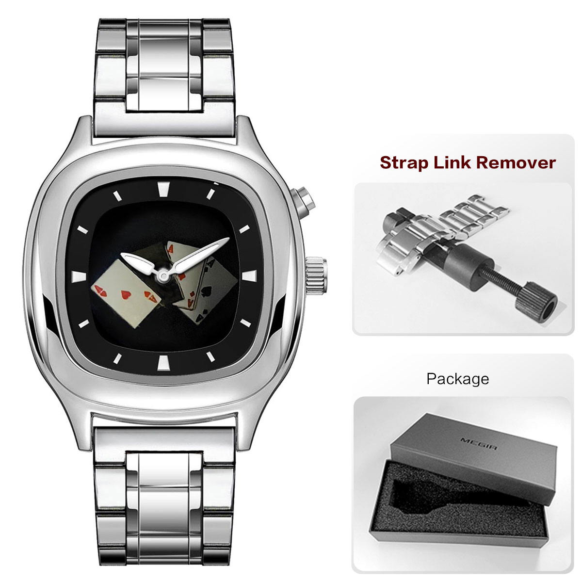 Retro Millennium Watch for Men with Dynamic Flame Dial Unique Creative Quartz Wristwatch with Stainless Steel Strap Square Case