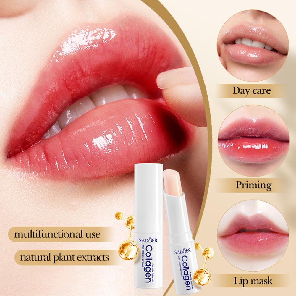 SADOER Collagen Lip Balm Moisturizing Anti Cracking Brightening Repair Nourishing Hydrating Lipstick Lips Skin Care Products