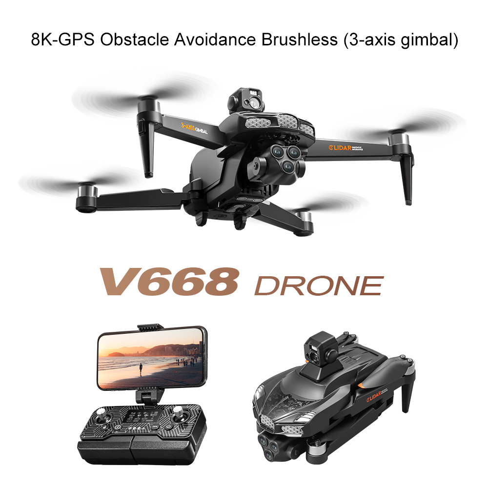 2025 V668 GPS Drone 5KM 8K Professional HD Dual Camera 3-Axis Gimbal Brushless Laser Obstacle Avoidance FPV Dron RC Quadcopter