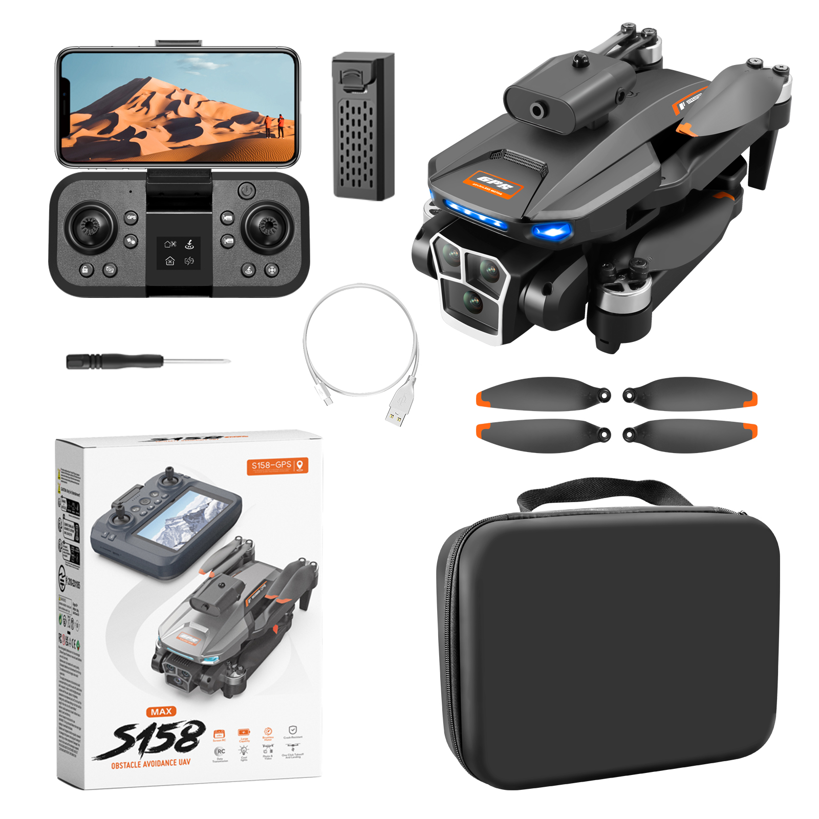 NEW Drone S158 Professional Aerial Photography 8K Triple Camera 5G GPS RC Quadcopter with Brushless And Obstacle Avoidance