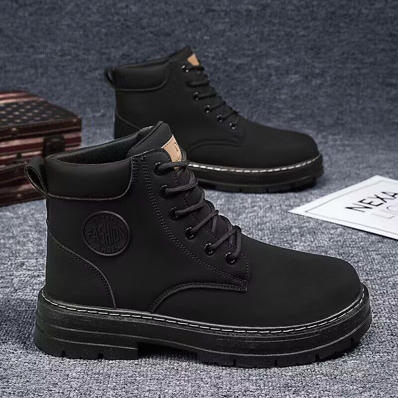 New autumn men shoes boots High Top Fashion Motorcycle Leather Shoes Outdoor leisure comfortable Boots male Lace-Up Botas