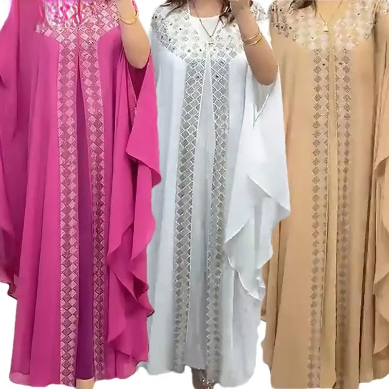 Dress African Dresses for Women Chiffon Boubou Ankara Dashiki 2 PCS Set Outfits Dubai Kaftan Abaya Robe Marocaine Femme