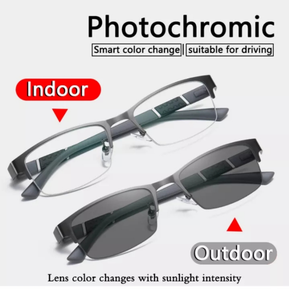 Photochromic Glasses Blue Light Glasses Half-frame Diopter Glasses Business Male Myopia Eyeglasses Fashion Sunglasses 0 To -6.0