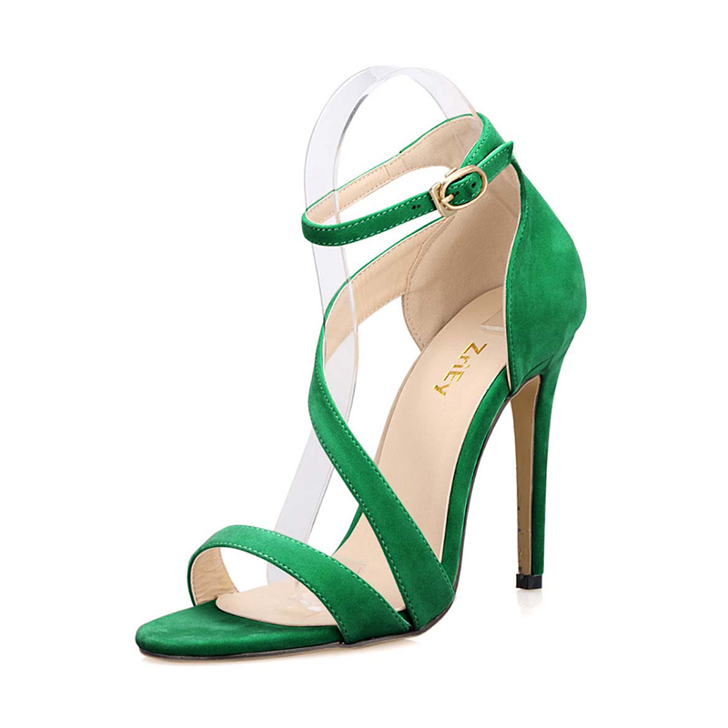 2025 New Women Sandals Sexy Open Toe Ankle Straps High Heels Stilettos Suede Wedding Shoes 11CM Thin  Sandalias 102-8VE