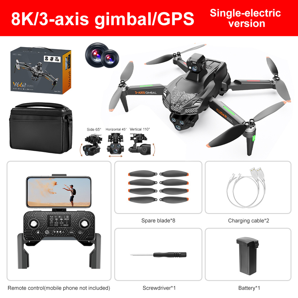 V668 GPS Drone 8K Professional 3-Axis PTZ HD Three Camera 5G WIFI FPV Dron Obstacle Avoidance Brushless Motor RC Quadcopter Toys