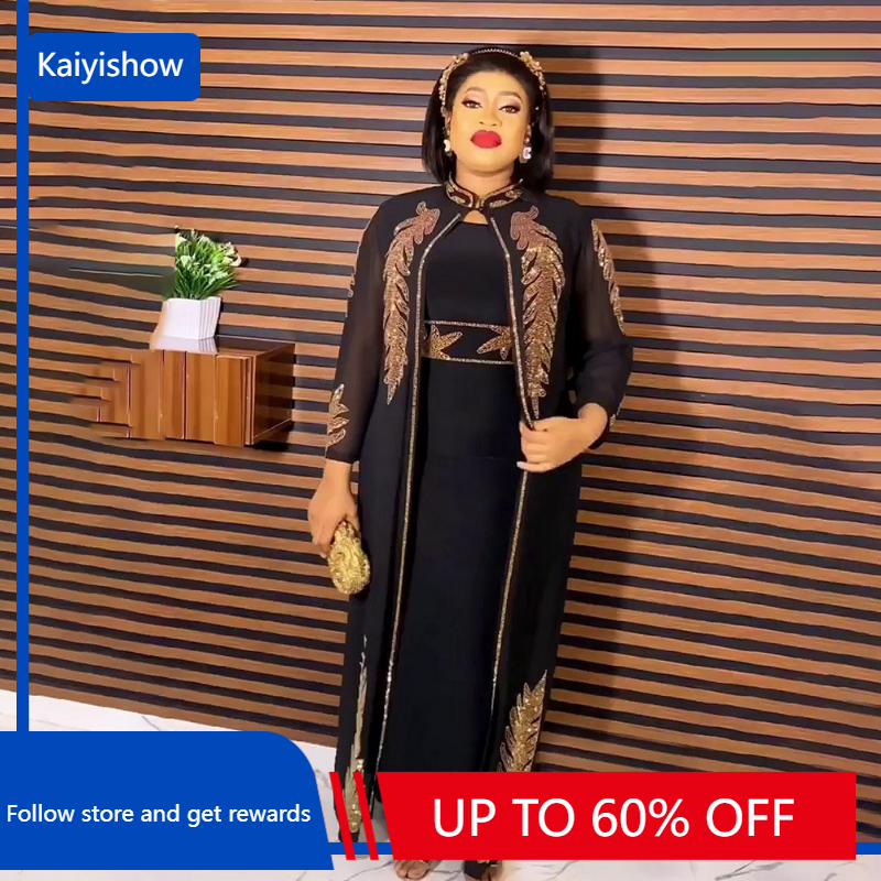 Customized  Customized Plus Size African Party Dresses for Women Chiffon Boubou Ankara Dashiki 2 PCS Set Outfit Dubai Kaftan Aba