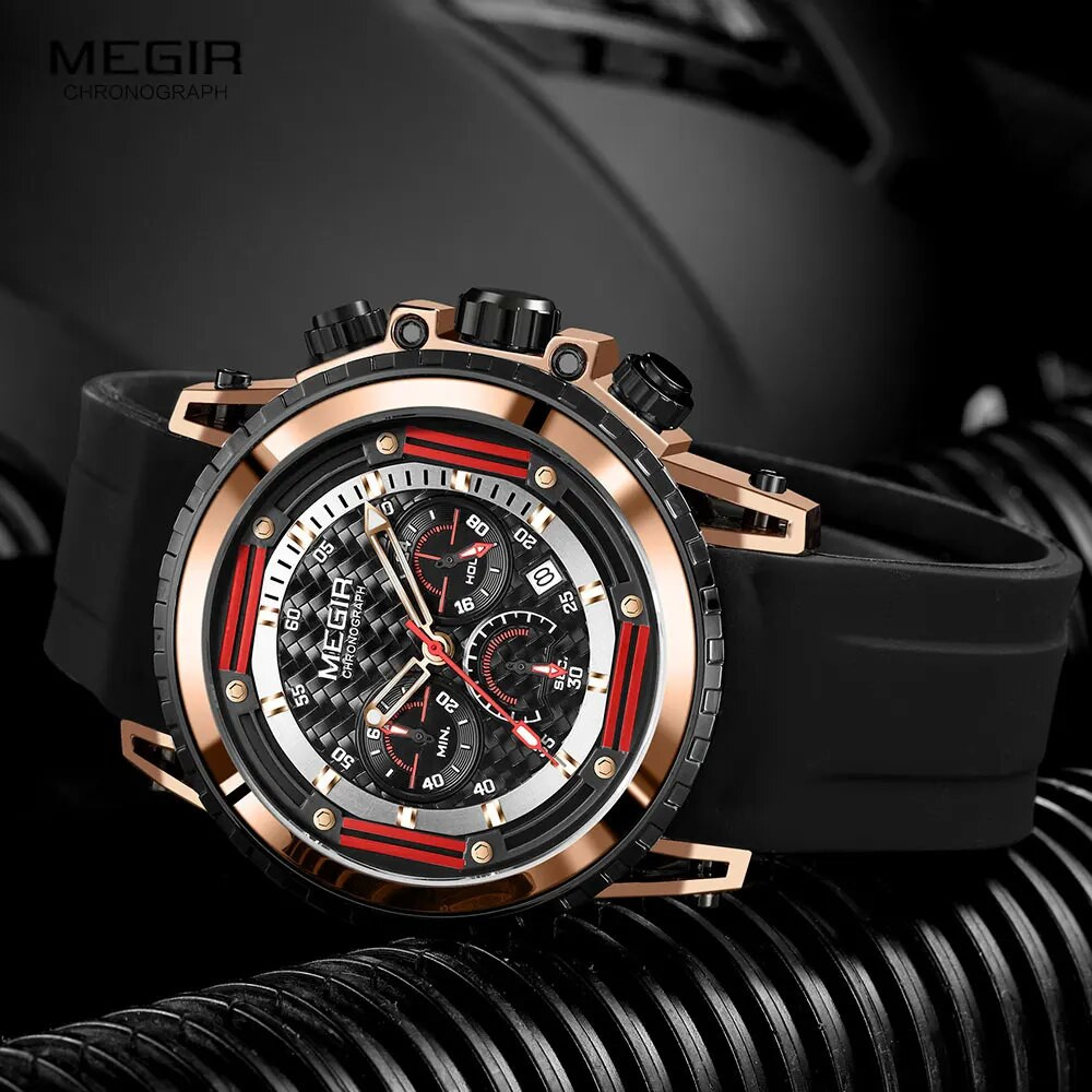 MEGIR Watches for Men Fashion Chronograph Quartz Watch with Silicone Strap Waterproof Sport Wristwatch relogio часы montre reloj