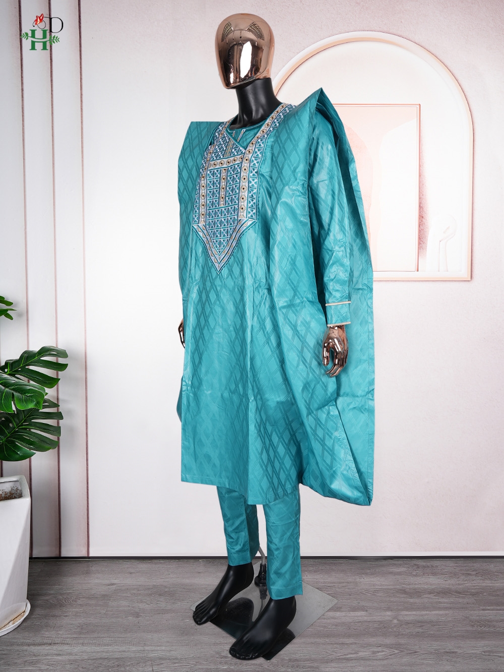 African Traditional Wear Formal Attire Bazin Riche Dashiki Thobe Green 3PCS Shirt Pant Robe Suit Agbada Men's Wedding Party 2025