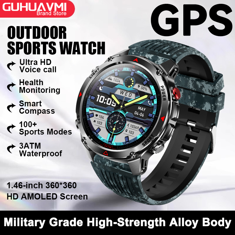 2025 New Military Bluetooth Call Smart Watch Built-in GPS Compass Barometric Altimeter 10ATM Waterproof Sports Smartwatches Men