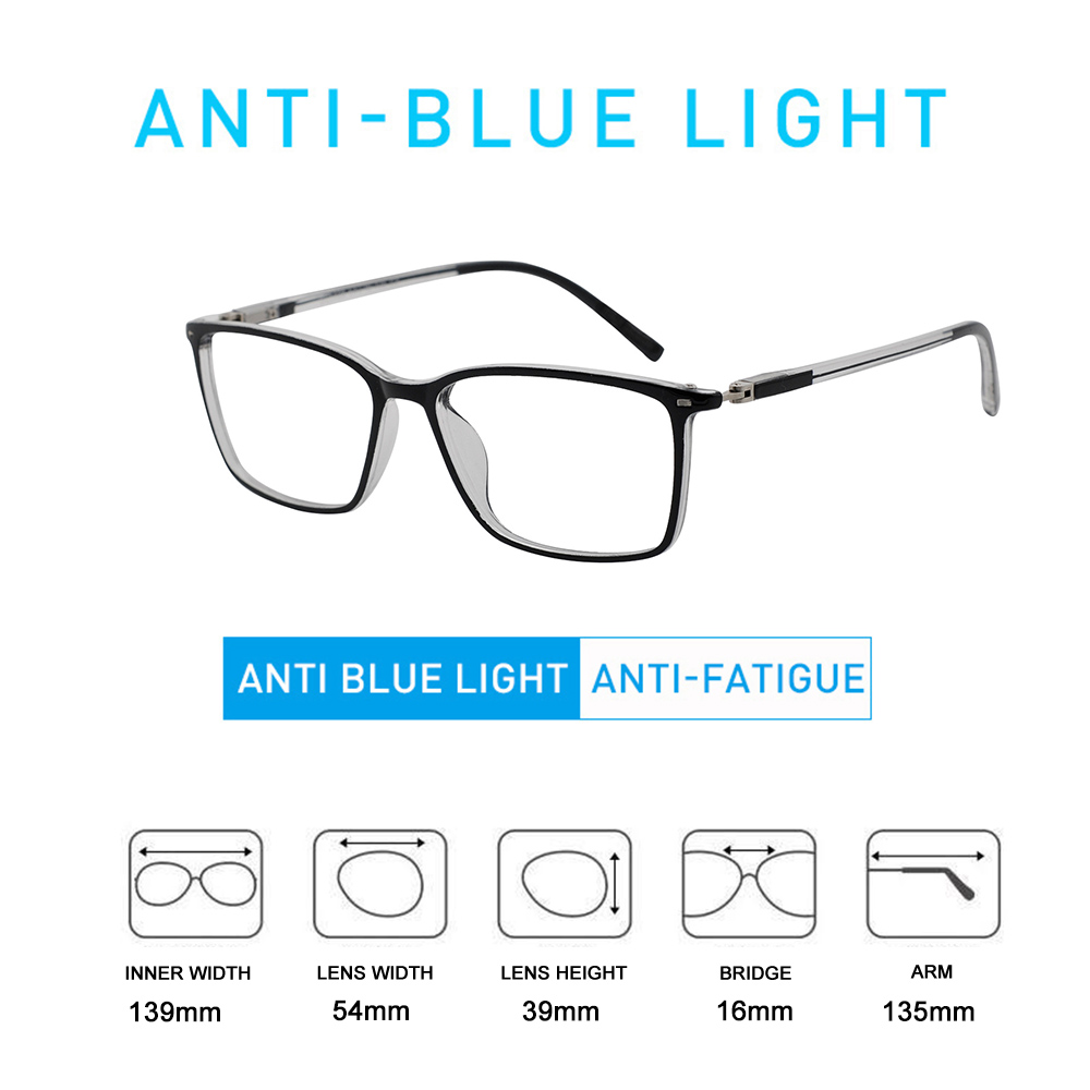 Eyeglasses Reading Glasses Men Large Square Blue Light Blocking Presbyopia Optical Anti Glare Computer Glasses Frame +1.0 To+6.0