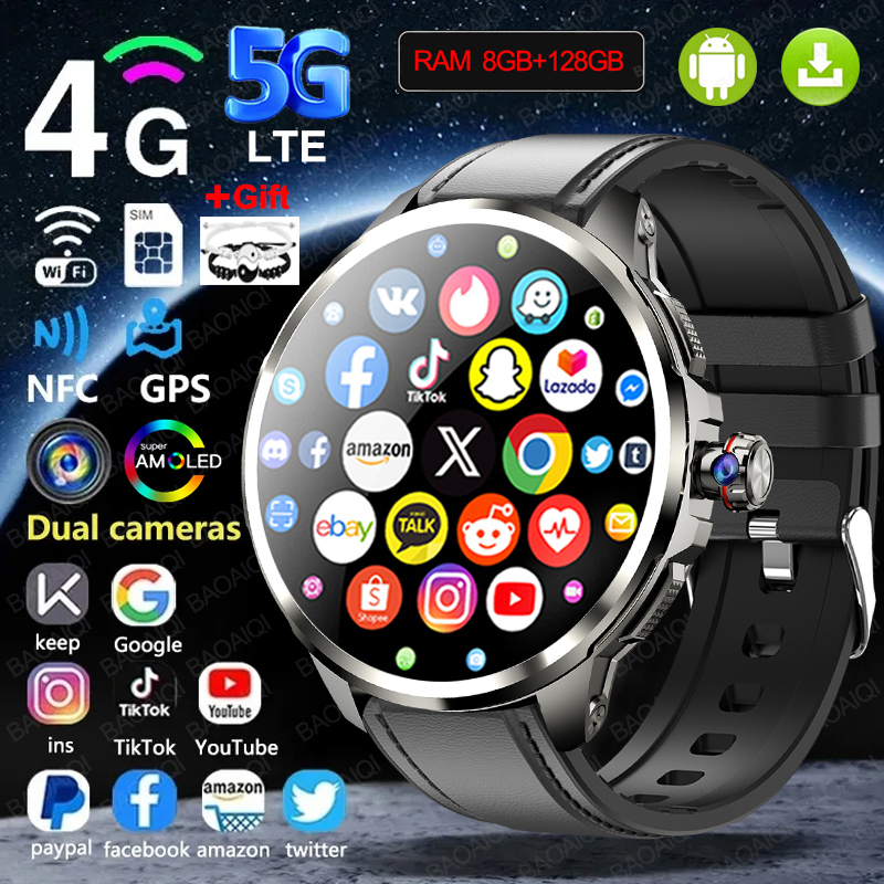 4G Full Network Smart Watch 1.95 inch Big Screen HD Video Call 8GB+128GB RAM 2100mAh Google Play WIFI GPS Sim Card 5G Smartwatch