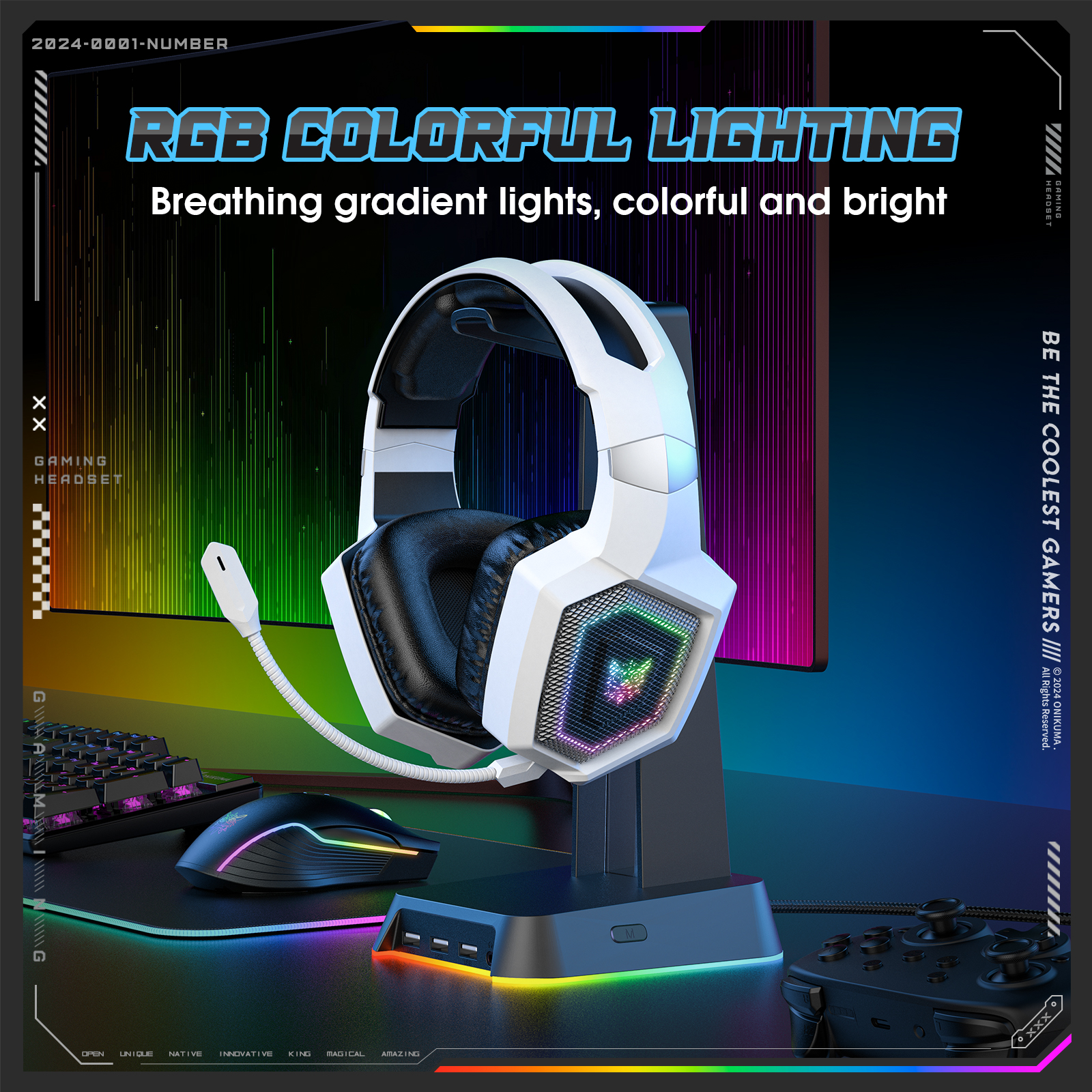 ONIKUMA 2.4GHz Wireless Gaming Headset For PS5 PS4 PC Mac Noise Cancelling Earphone Headset Gaming Headphone With Micr RGB Light