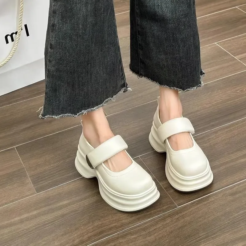 Platform Heightening Loafers Women's 2025 Spring New Retro Small Leather Shoes Versatile British Style Fashion High Heels
