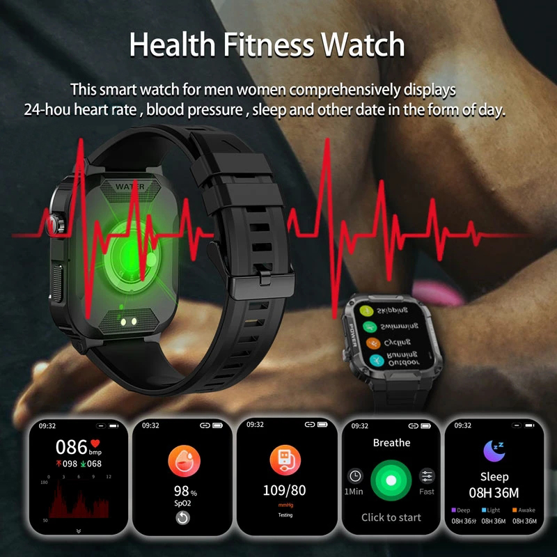 2025 New For Xiaomi Military Smart Watch Men Waterproof Outdoor Sports Fitness Tracker Health Monitor 2.10" BT Call Smartwatch