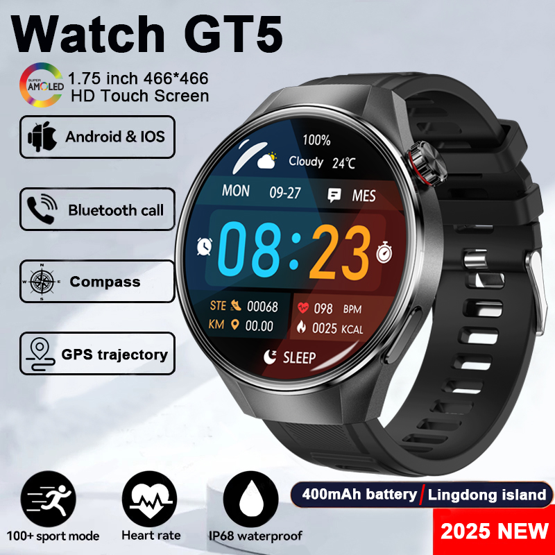 For Huawei Xiaomi GPS Track Smart Watch Men Women 1.75-Inch HD AMOLED Screen Compass Sport Bluetooth Call Smartwatch 2025 New