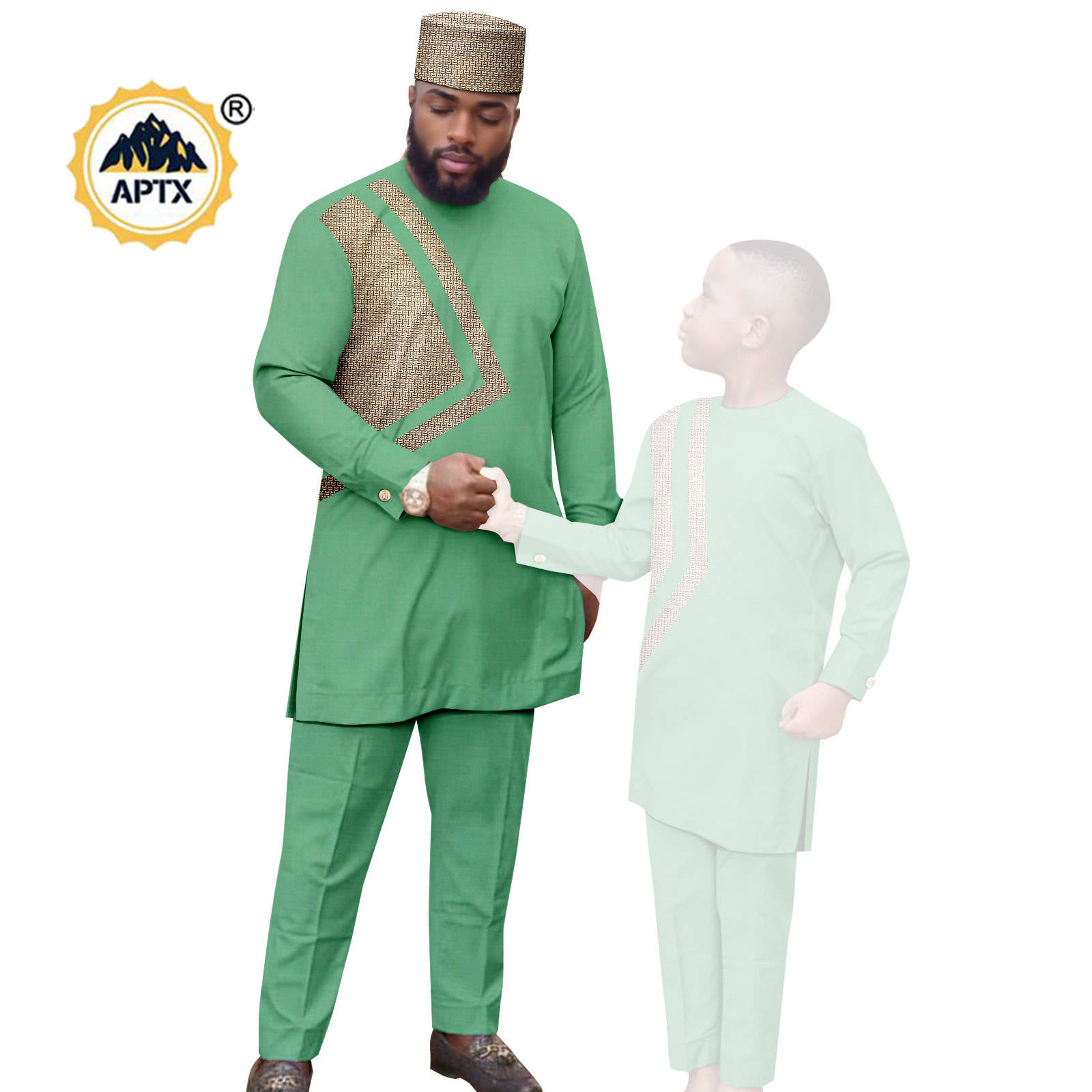 African Clothes for Family Dashiki Men Outfits Hat Top Shirt and Pant Sets Bazin Riche Father and Son Children Outwear 24F024