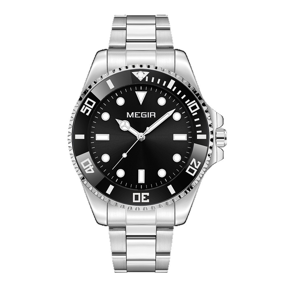 MEGIR Brand Fashion Men's Quartz Watch Steel Strap Display Calendar Watches Classic Man Luxury Waterproof Wristwatch Clock