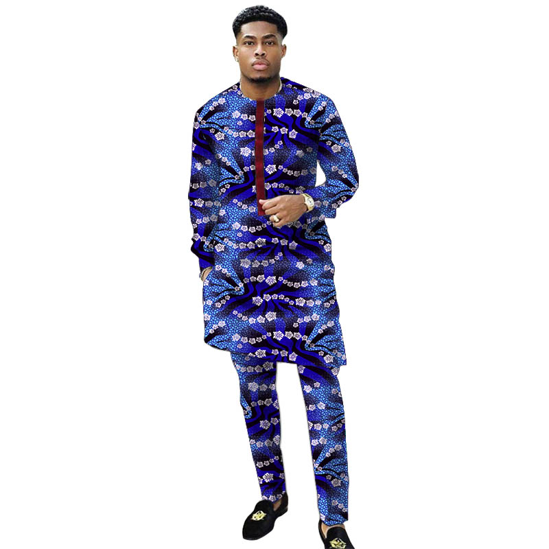 Nigerian Print Men Clothes Set Dashiki Shirts With Trousers Male Pant Suits Traditional Style African Pattern Wedding Wear