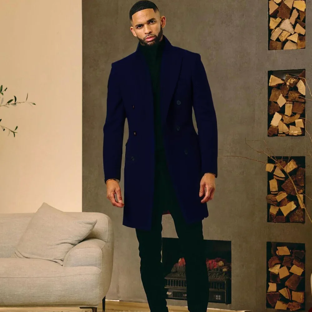 Regular Suit with Vintage Notch Lapel Long Coat Men Solid Color Formal Business Suits Coat Customization Coarse Woolen Fabrics