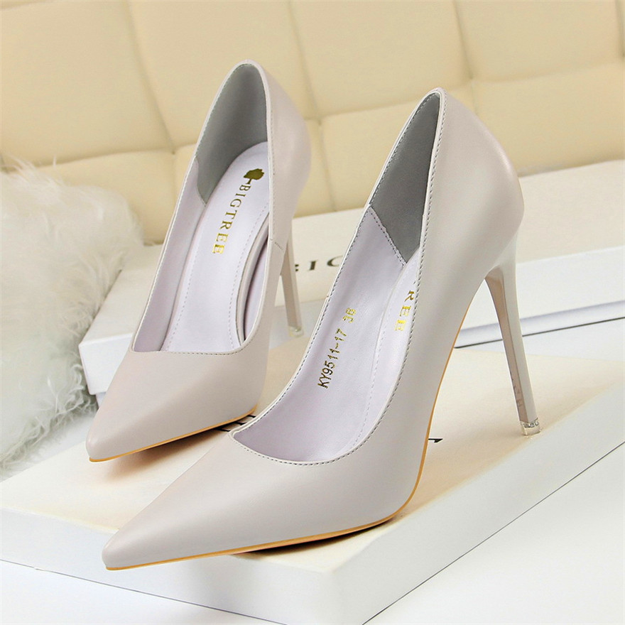 Soft Leather Concise High Heels 7.5/10.5cm Shoes Fashion Women Pumps Pointed Toe Slip On Candy Colors Office Woman Wedding Shoes