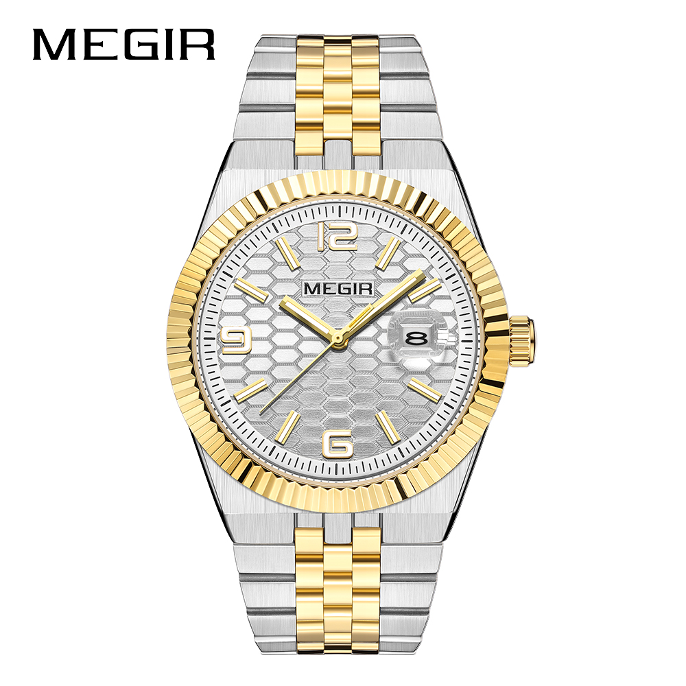 MEGIR Luxury Business Man Week Date Luminous Waterproof Watches for Men Stainless Steel Quartz  Fashion Men's Wristwatch