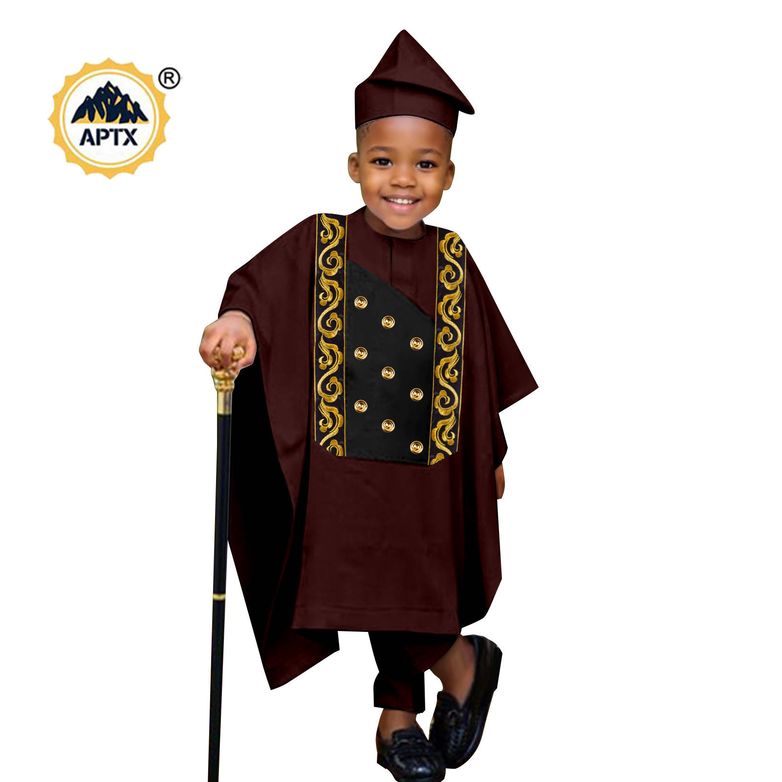 Africa Clothes for Boy Outfits Embroidery Button Robe Top and Pants Matching Hat Bazin Riche Children Kid Muslim Sets 2446044