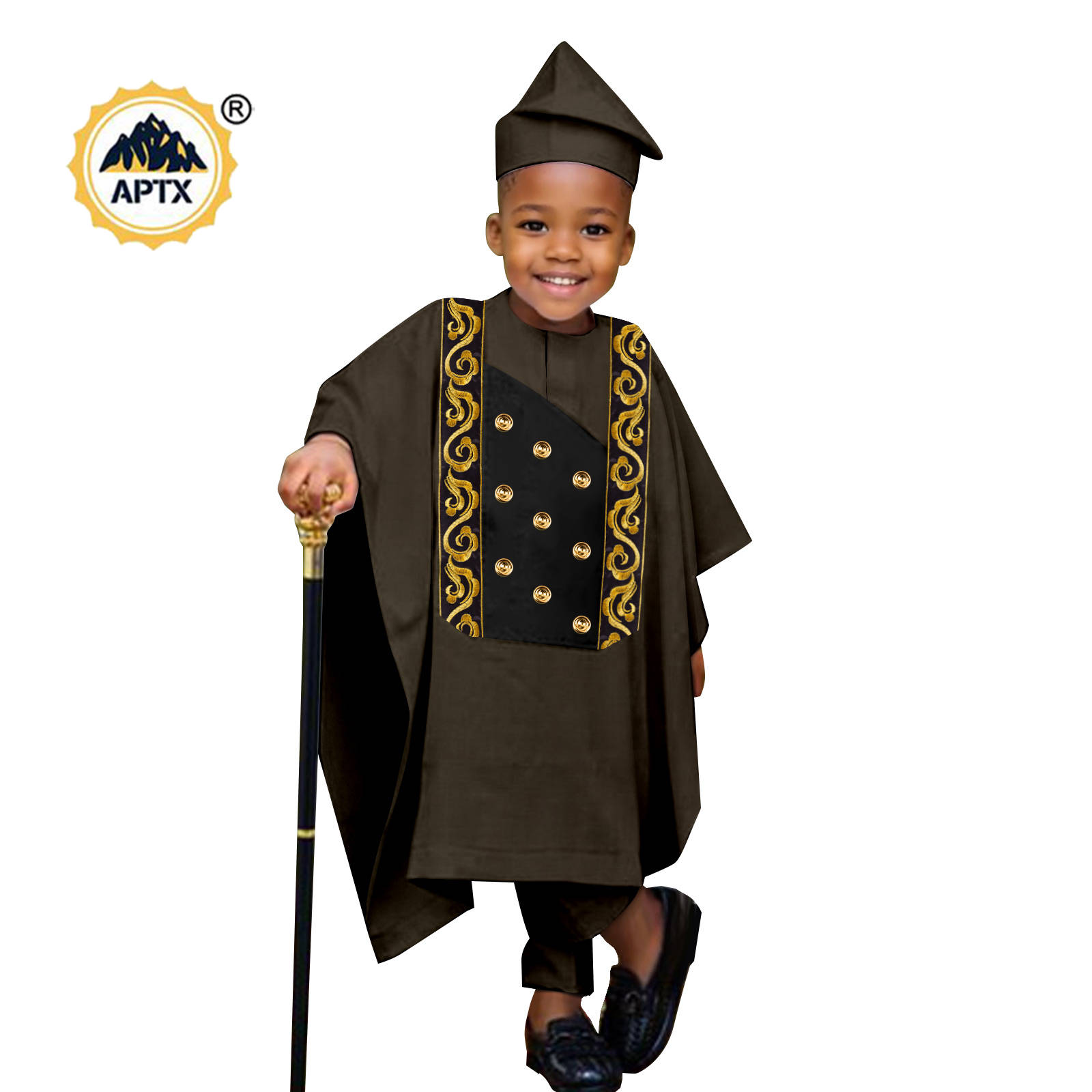 Africa Clothes for Boy Outfits Embroidery Button Robe Top and Pants Matching Hat Bazin Riche Children Kid Muslim Sets 2446044