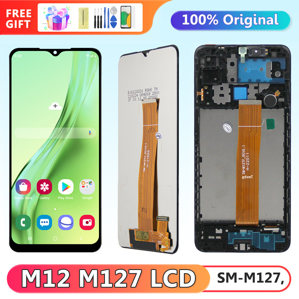6.5'' M12 Display Screen Replacement, for Samsung Galaxy M12 M127 M127F Lcd Display Digital Touch Screen Assembly with Frame