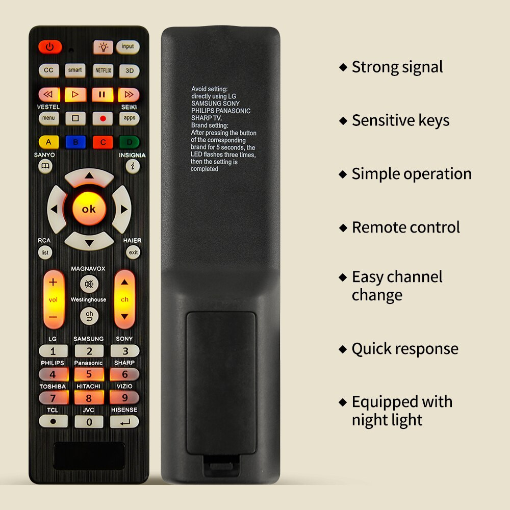 Universal RC-G008 Replcement Remote Control for All models and brands TV with Light in the night