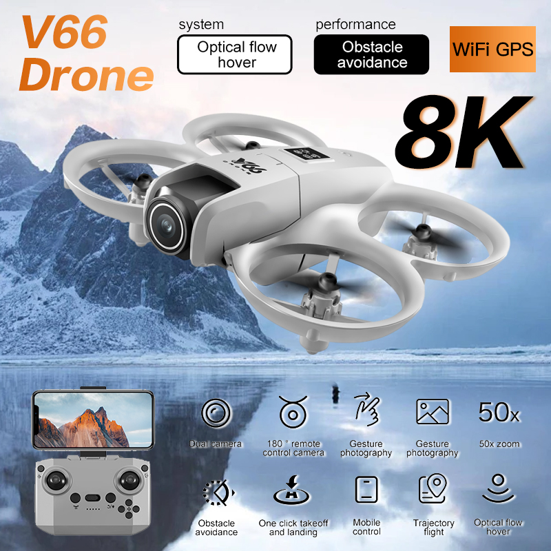 V66 Mini Drone For Xiaomi 8K  HD Camera WiFi Foldable Micro Aircraft Fixed Height Freestyle Quadcopter RC Helicopter Kids Toys