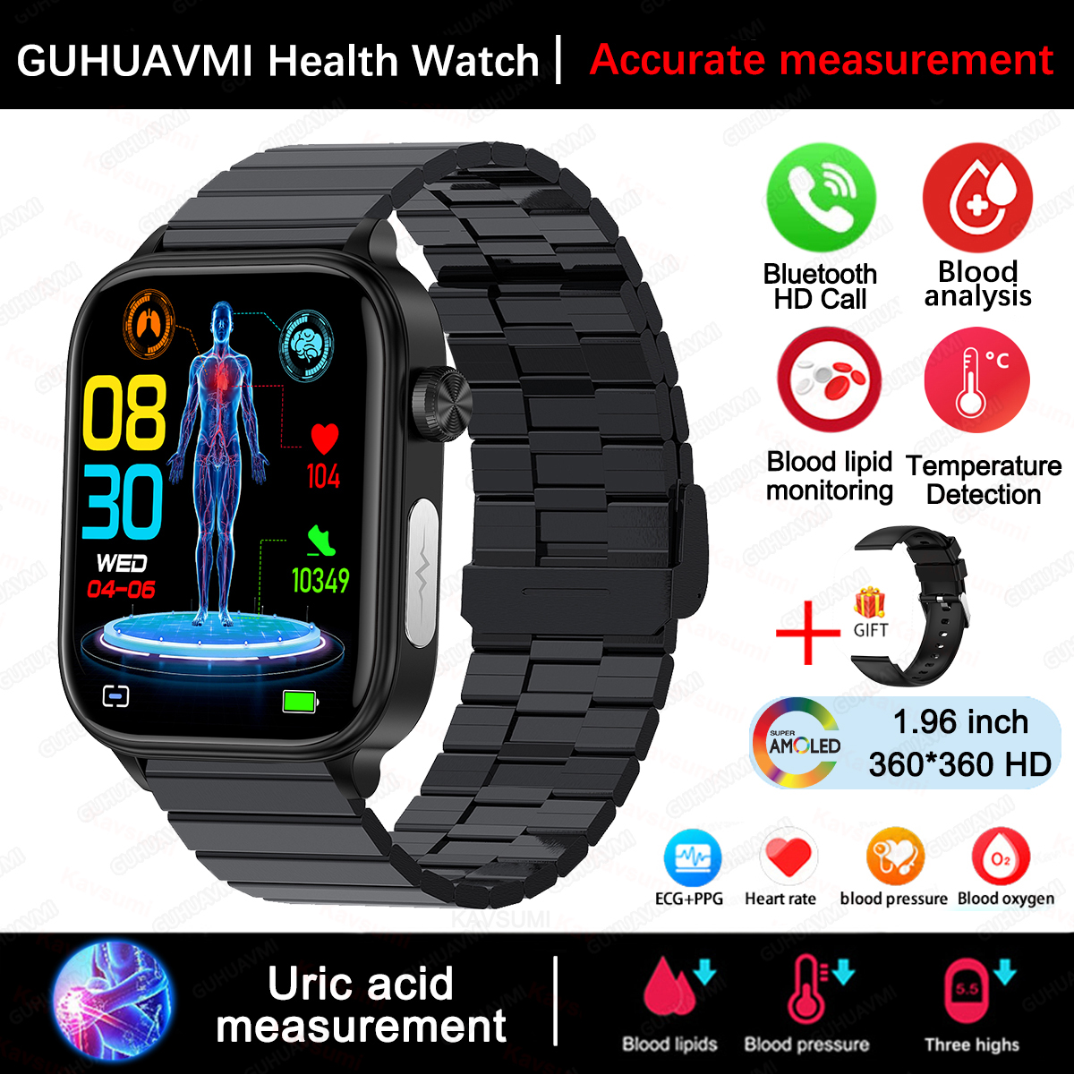 2025 New For XIAOMI ECG+PPG Blood Fat Uric Acid Health Smartwatch Men Women Heart Rate Blood Pressure Bluetooth Call Smart Watch