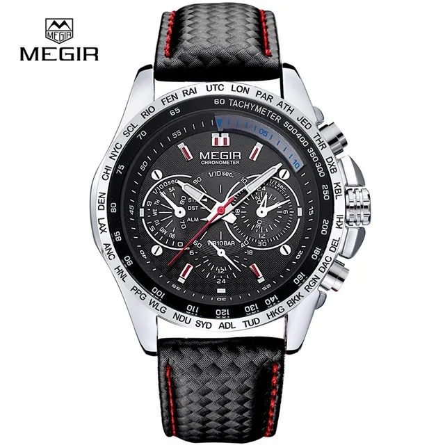 MEGIR 1010 Men's Quartz Watches Original Fashion Creative Clock Leather Strap Strap Analog Display Wrist Watches for Male Gift