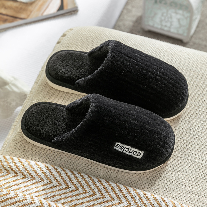 Indoor Slippers Women Men Autumn Winter Thick Sole House Warm Fur Shoes Couples Home Non-Slip Large Size Men'S Cotton Slippers