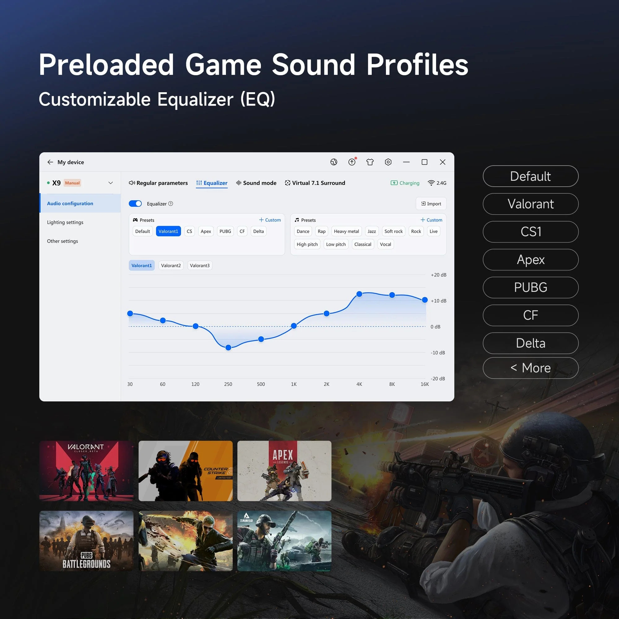 MCHOSE X9 Wireless Gaming Headset 7.1 Surround Sound Noise Canceling Mic Low 15ms Latency FPS Games E-sports Headphones