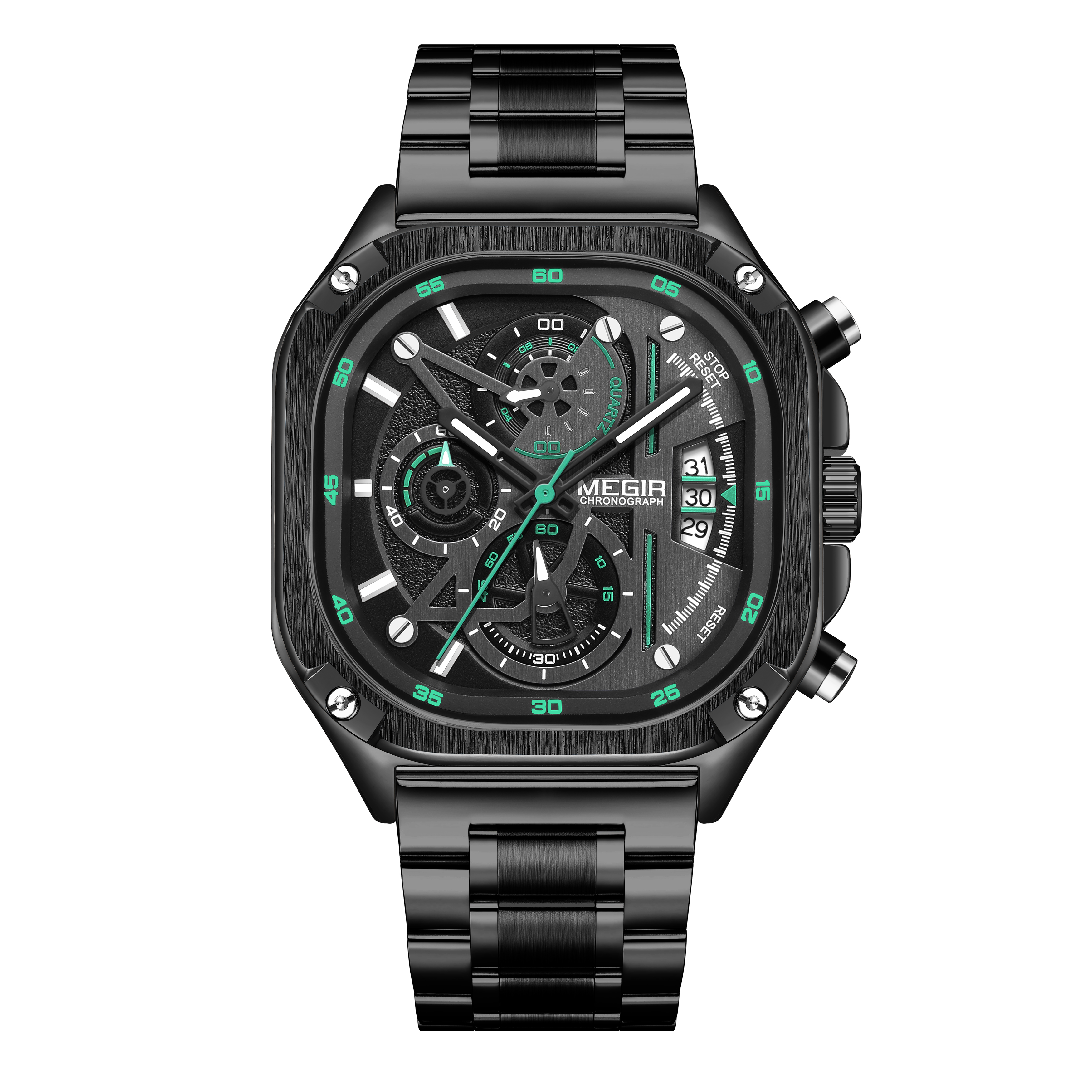 MEGIR Luxury Mens Stainless Steel Watches Fashion Brand Business Quartz Wristwatch Date Luminous Chronograph Casual Clock 2217