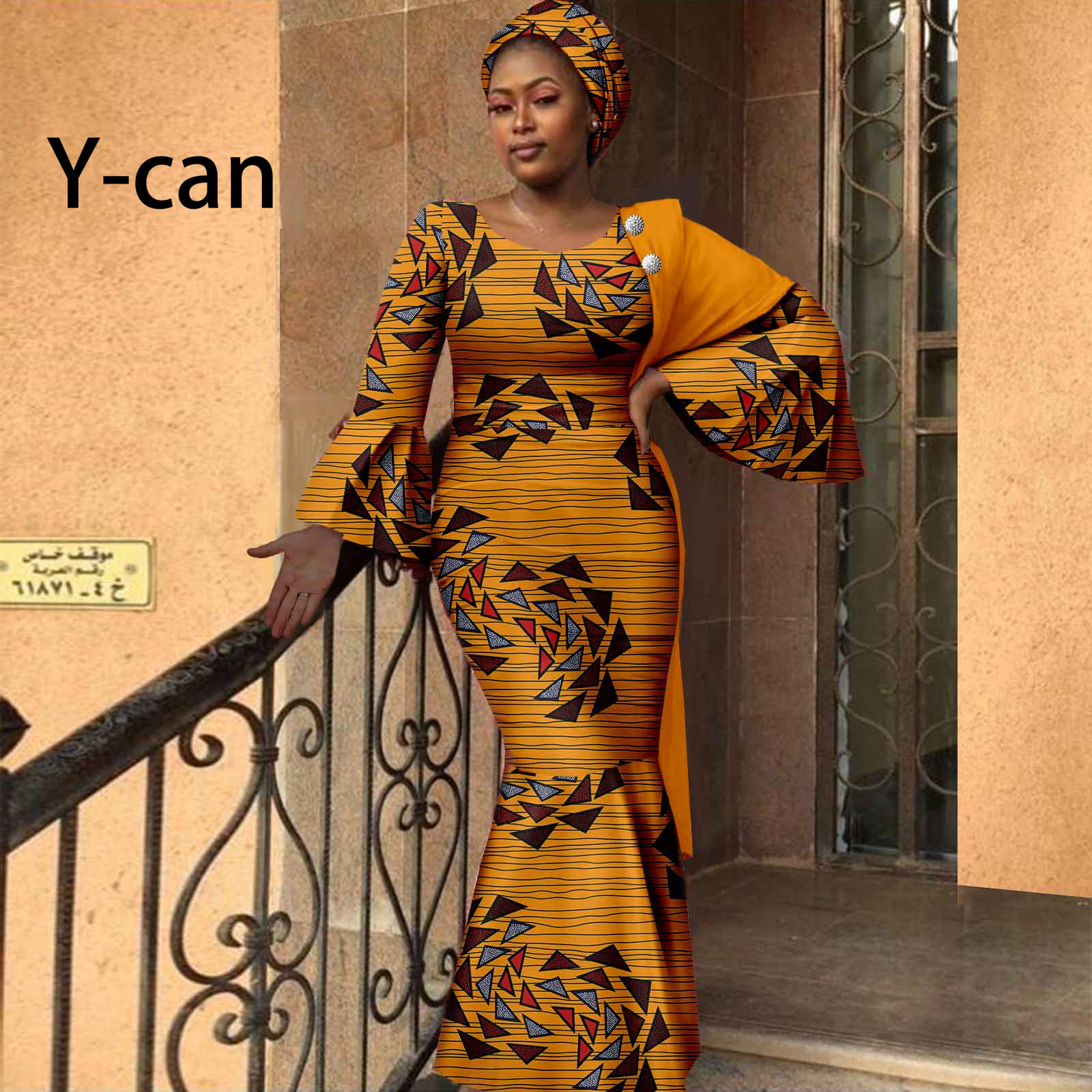 African Women Dresses Dashiki Ankara Print Slim Long Dress with Headwrap Bazin Riche Ladies Outftis Party Vestidos Y2225023