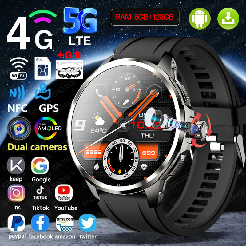 4G Full Network Smart Watch 1.95 inch Big Screen HD Video Call 8GB+128GB RAM 2100mAh Google Play WIFI GPS Sim Card 5G Smartwatch
