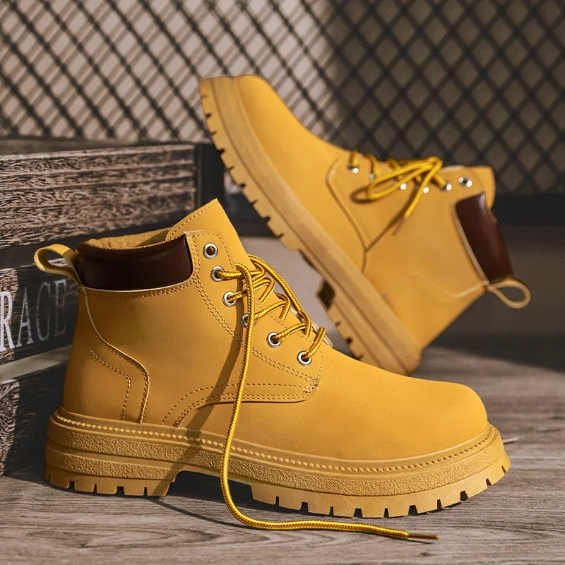 2025 Men's Vintage Suede Ankle Boots Autumn Combat Boots Fashion Lace Up Winter Outdoor Warm Leisure Shoes Lace Up Botas